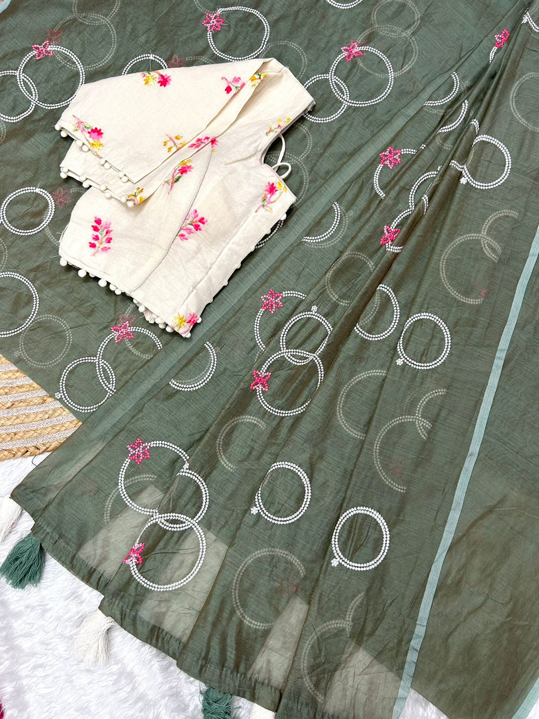 VT1102Ex Primium Chanderi Cotton With Multy Thread Bangadi Design And Heavy Cotton Tussels