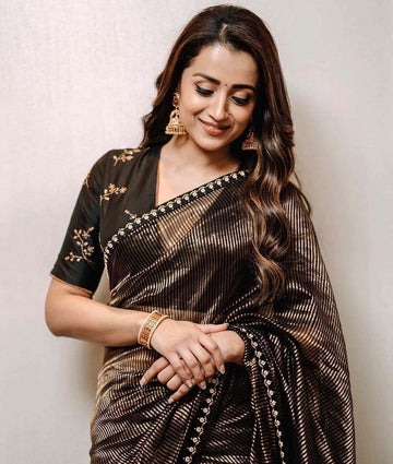 Trisha Black Gold Saree VT839